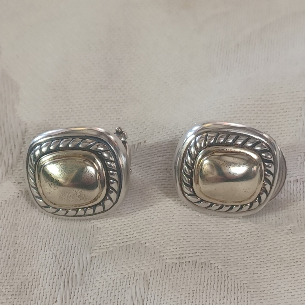 David Yurman Albion Earrings, SS & 14k, Omega Backs - Picture 4 of 12